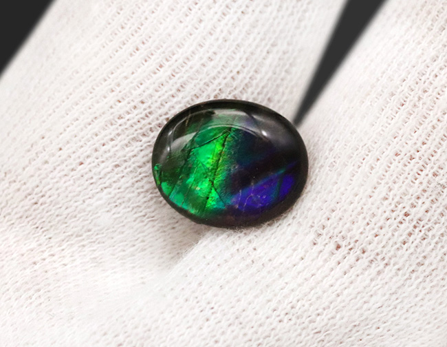 白亜紀からの贈り物！神秘的なブルーを呈する、宝石アンモライト（Ammolite）のピンブローチ（その3）