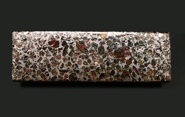 常識にとらわれないアンリアルなカッティング！この質量感、塊感！角柱でもやはり「世界で最も美しい隕石」の異名を体現し続ける、ケニア産の石鉄隕石、パラサイトのメガサイズ標本（その8）