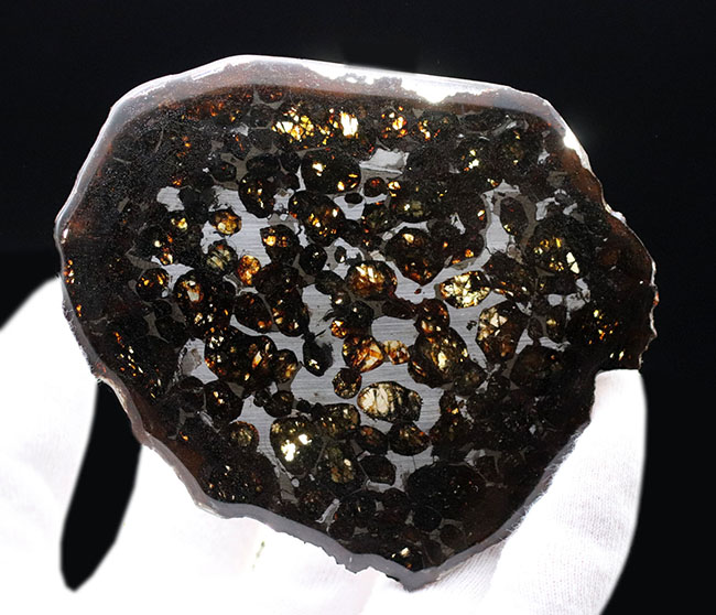 黄金色を呈する美しきかんらん石を御覧ください！２０１６年にケニアで発見された新しいパラサイト隕石（本体防錆処理済み）（その3）