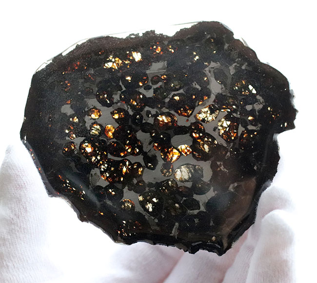 黄金色を呈する美しきかんらん石を御覧ください！２０１６年にケニアで発見された新しいパラサイト隕石（本体防錆処理済み）（その6）