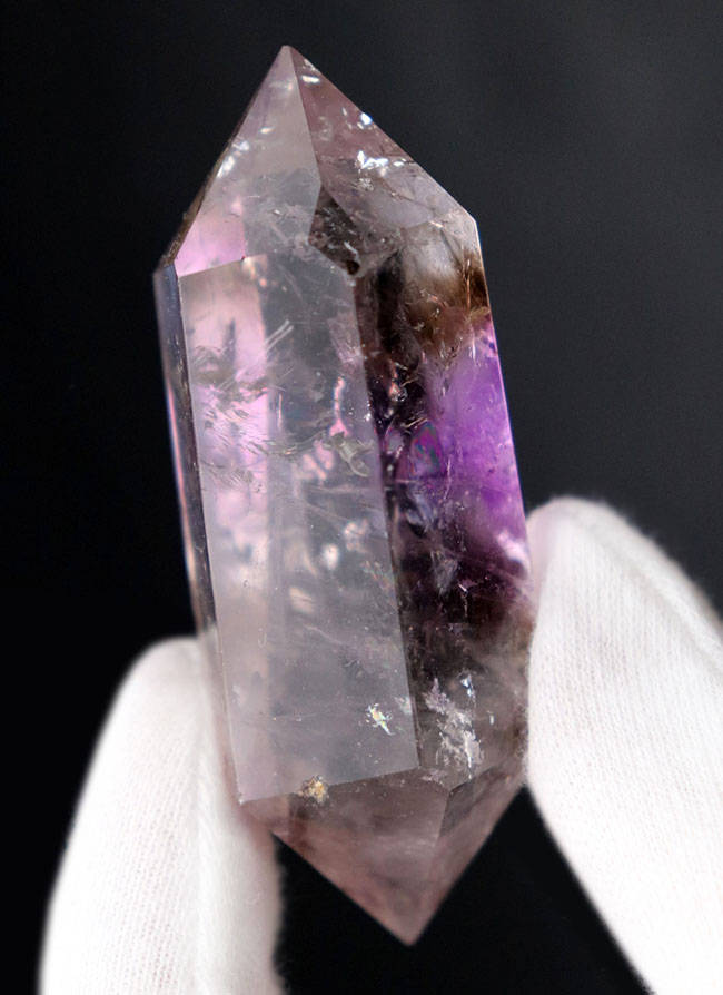 ベリーレア!煙のなかに紫が浮かんでいる、希少なスモーキーアメシスト(amethyst)のダブルポイント標本(その1)