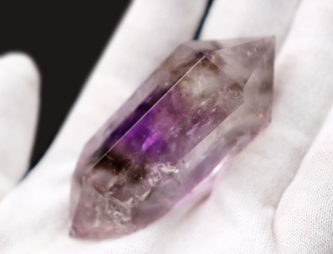 ベリーレア!煙のなかに紫が浮かんでいる、希少なスモーキーアメシスト(amethyst)のダブルポイント標本(その2)