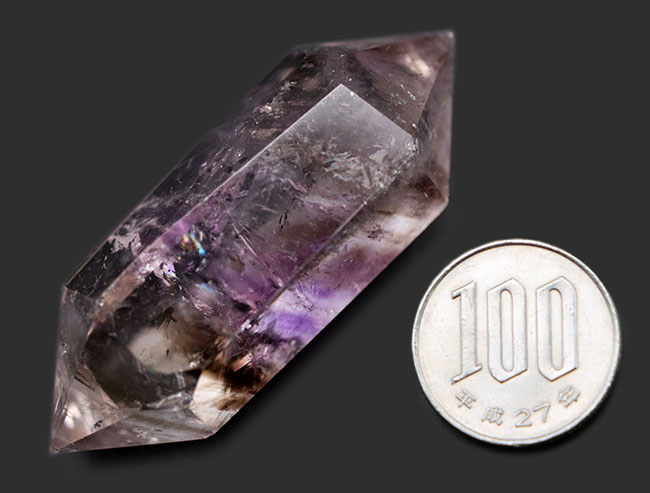 ベリーレア!煙のなかに紫が浮かんでいる、希少なスモーキーアメシスト(amethyst)のダブルポイント標本(その8)