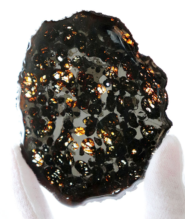 ９センチのラージサイズ！高品位のかんらん石が内包されたケニヤ産のパラサイト隕石（本体防錆処理済み）（その1）