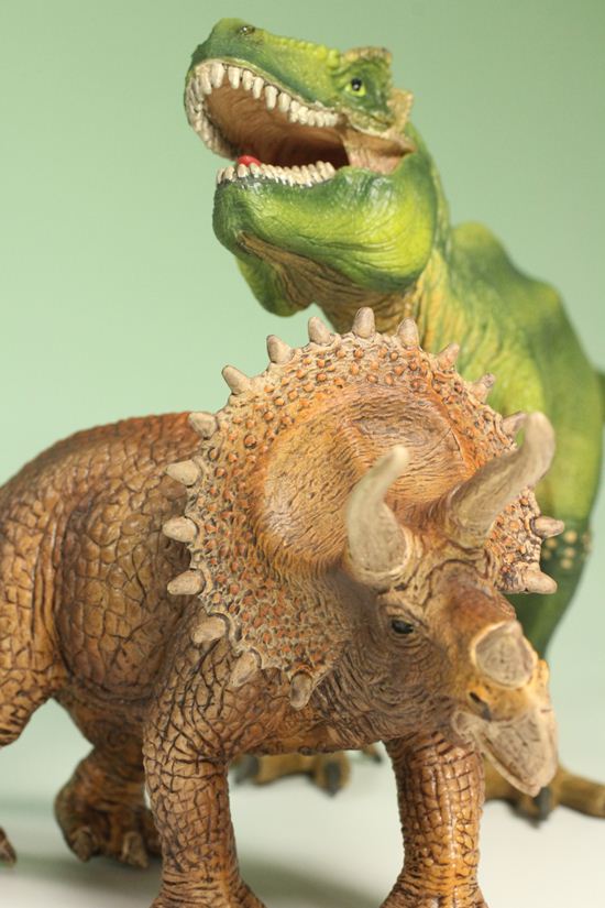 ティラノサウルスとトリケラトプス恐竜フィギュア2体セット（本物化石1個付き）（その17）