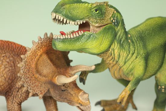 ティラノサウルスとトリケラトプス恐竜フィギュア2体セット（本物化石1個付き）（その7）