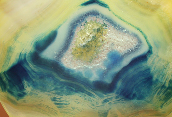 イエロー×ブルーの配色が目に鮮やかな、鉱物メノウスライス標本(agate)（その4）