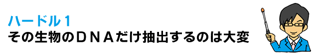 ハードル１．その生物のＤＮＡだけ取り出さなければいけない