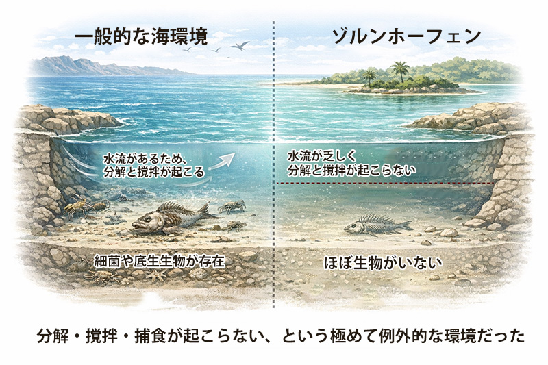 通常の海底とゾルンホーフェン海底の比較